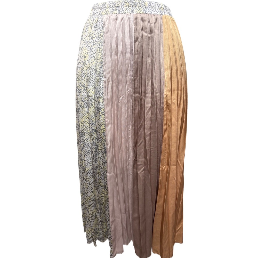 MYSTREE Multicolor Pleated Maxi Skirt Sz S Colorblock Boho-Chic Flowy Romantic